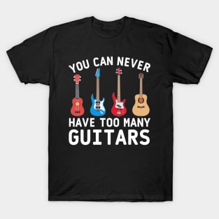 Guitar ukulele bass acoustic classic electric white text T-Shirt